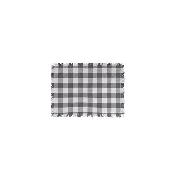 Fringed Check Tabletop Collection, Placemat Set, 13x19" Gray Set Of 6 NEW - Picture 3 of 5